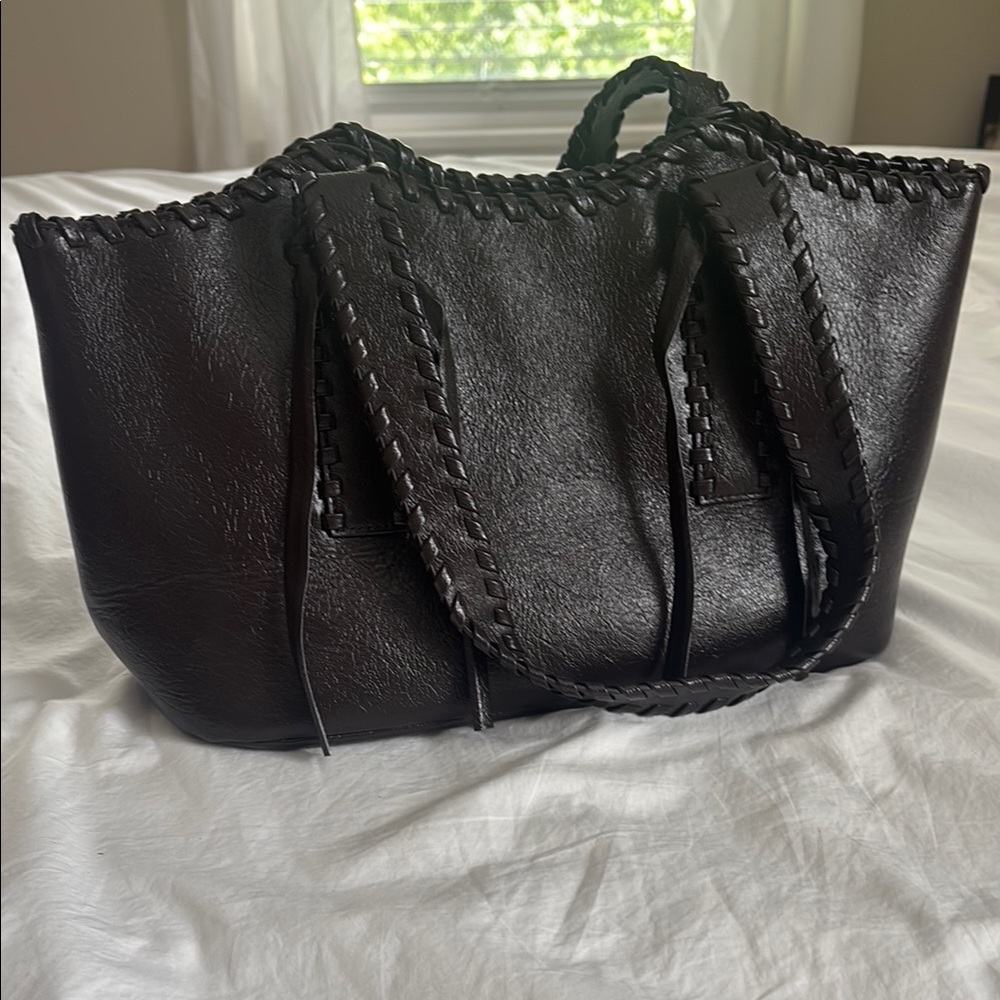 Elegant Black Leather Tote Bag